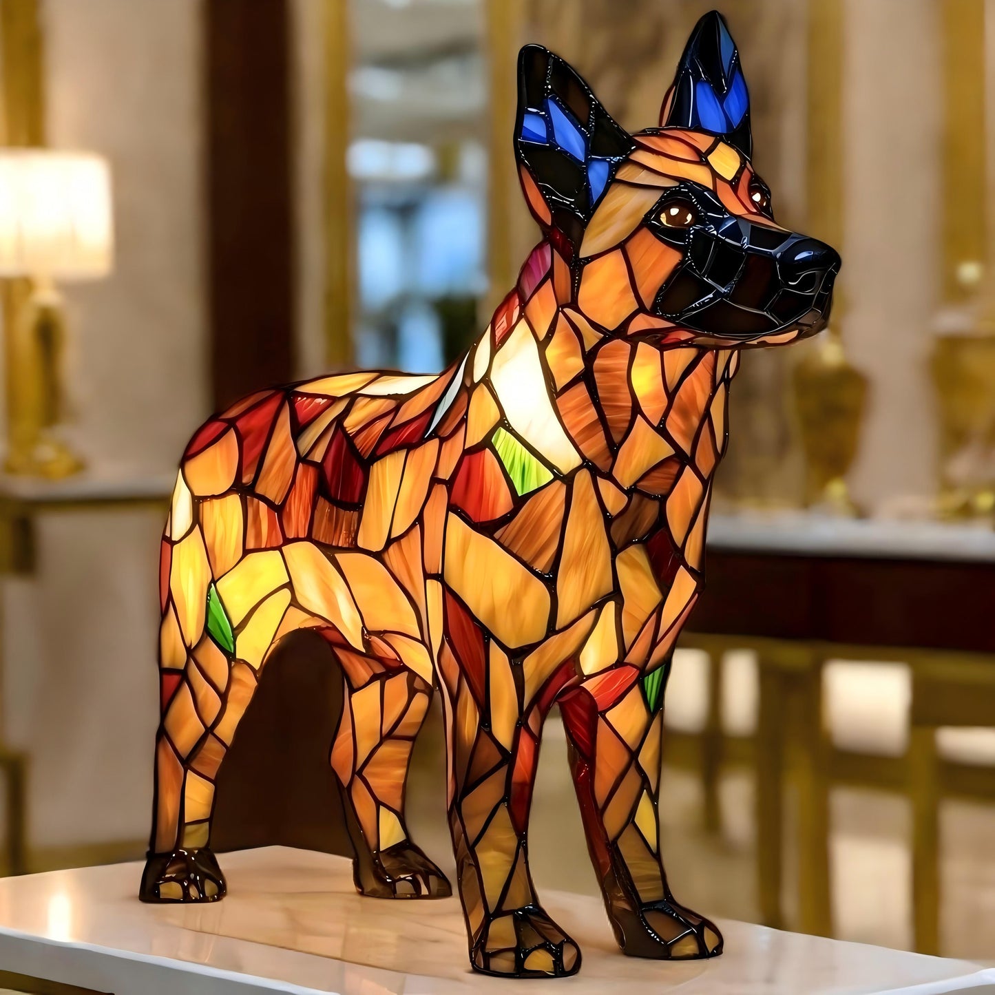 German Shepherd Resin Art Lamp