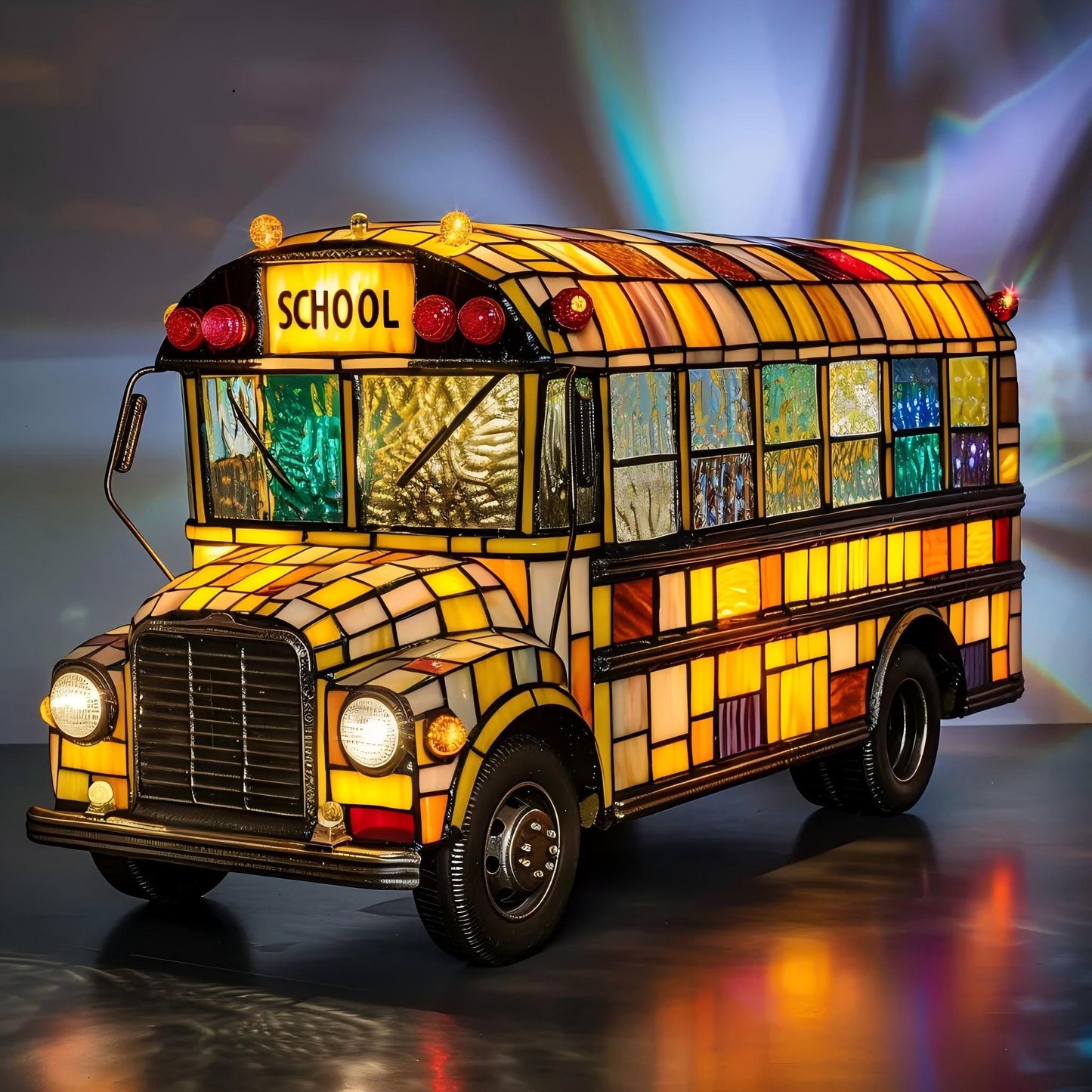 Classic School Bus Resin Art Lamp