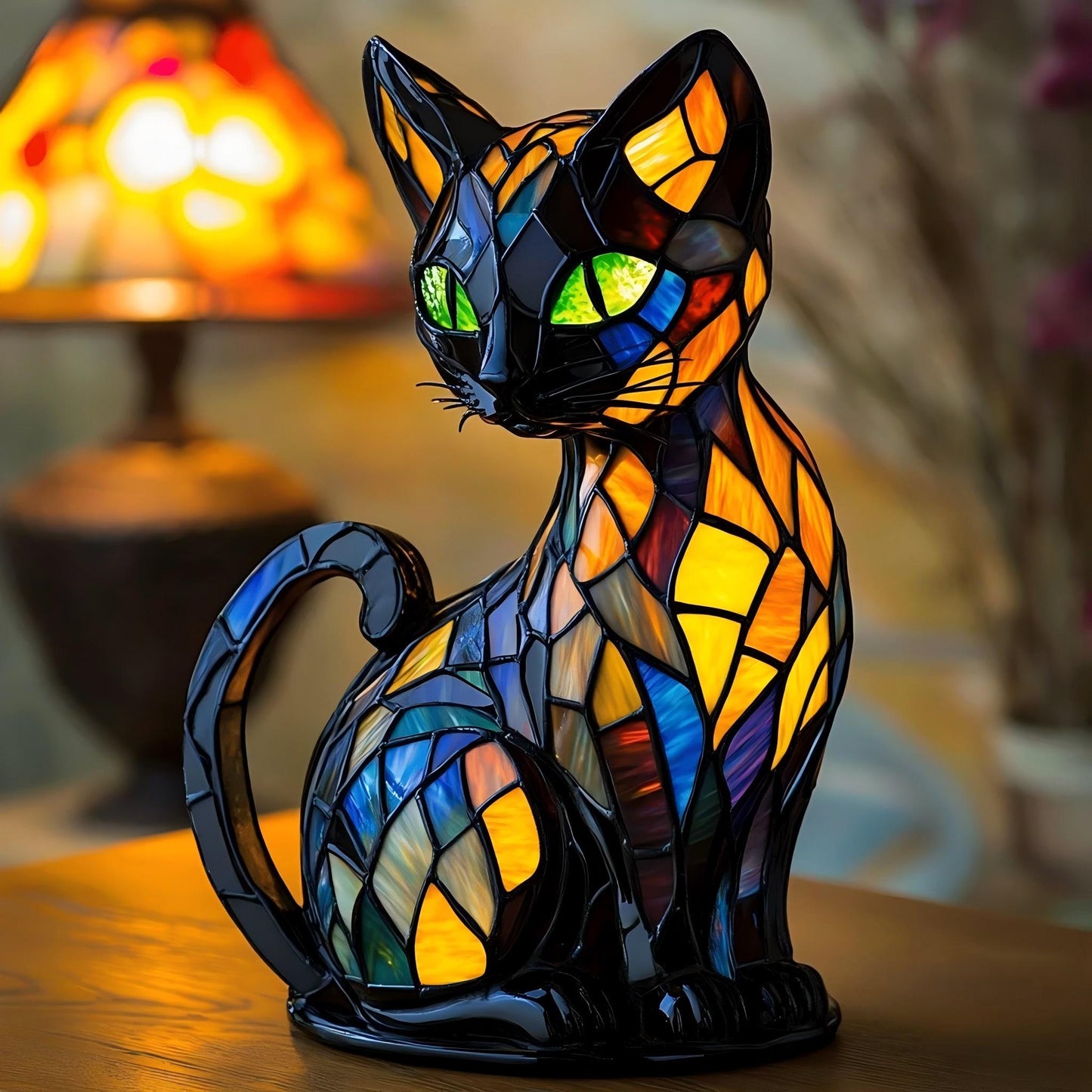 Mystic Cat Resin Art Lamp