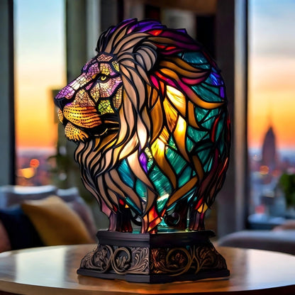 Regal Lion Resin Art Lamp