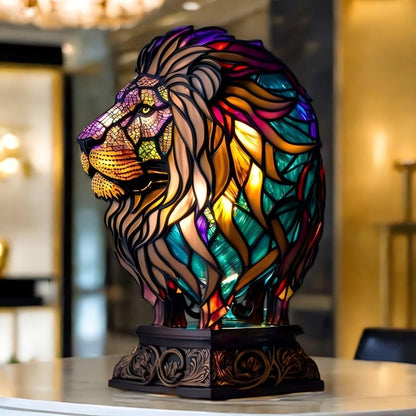 Regal Lion Resin Art Lamp