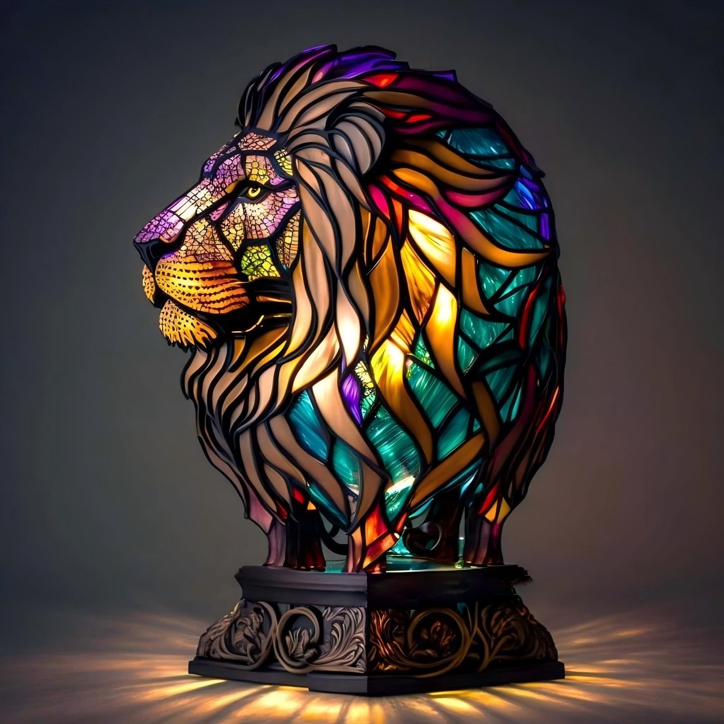 Regal Lion Resin Art Lamp