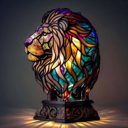 Regal Lion Resin Art Lamp