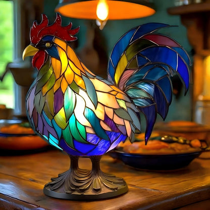Vibrant Rooster Resin Art Lamp
