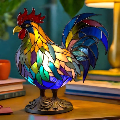Vibrant Rooster Resin Art Lamp
