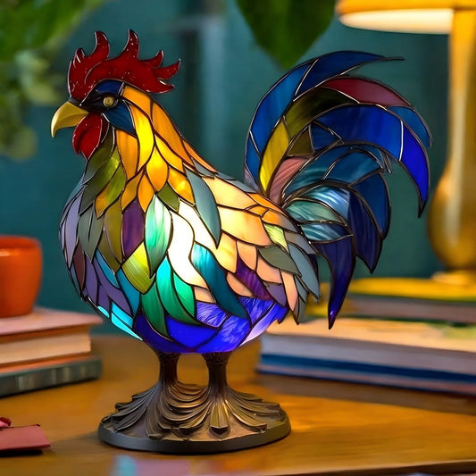 Vibrant Rooster Resin Art Lamp