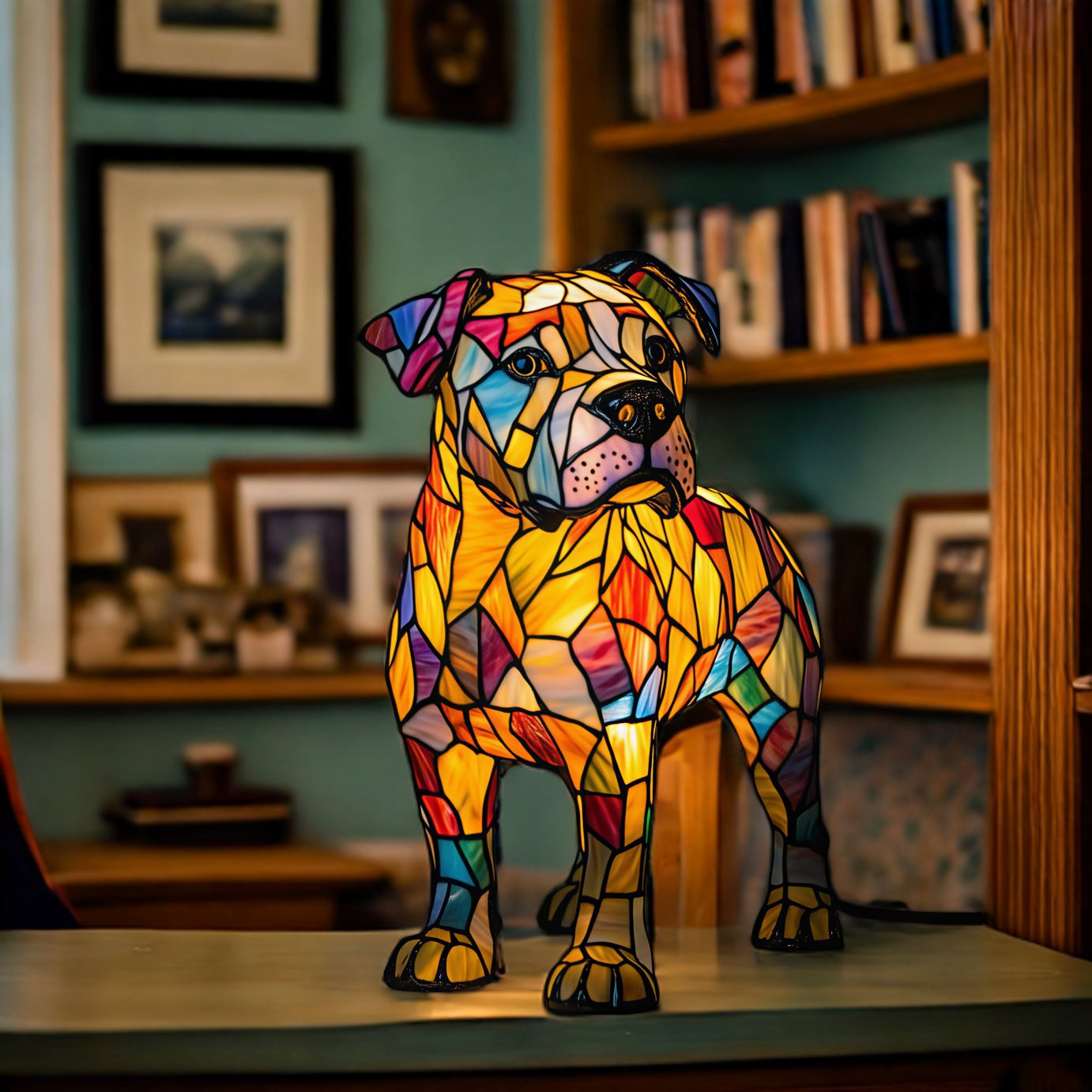 Pitbull Resin Art Lamp